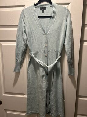 Ann Taylor Pale Sage Long-Sleeve Button Midi Dress with Belt
